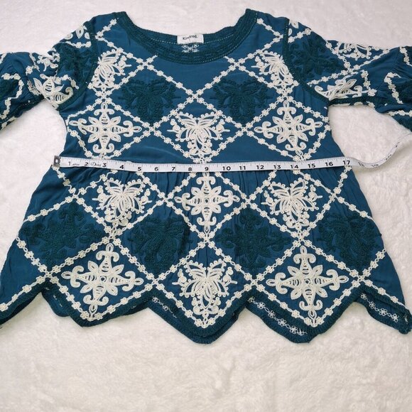 Anthropologie Kindred Babydoll Blouse Sz S Crochet Embroidered Boho Artsy Hippie - Picture 11 of 15